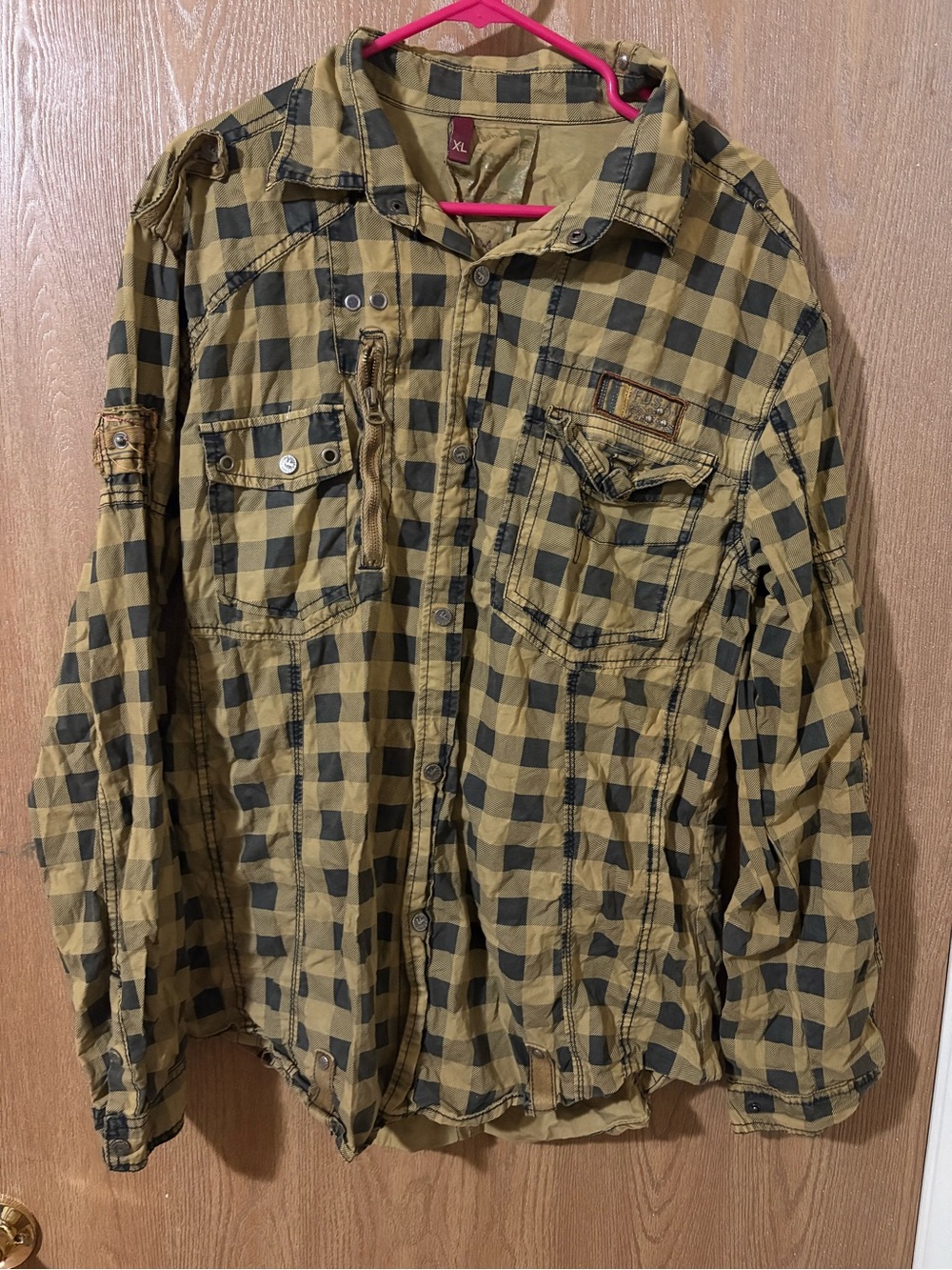Yellow and Black Plaid Button-Up Shirt